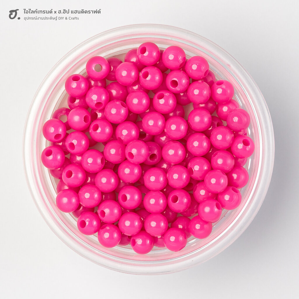 ลูกปัดเม็ดกลม ขนาด 6 มม. ชมพูสด Hot Pink Glam