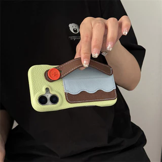 น่ารักเกาหลีสีลูกกวาดกระเป๋าบัตรเคสโทรศัพท์ที่มีข้อมือปุ่มแบบพกพาสําหรับ ไอโฟน 16 15 14 13 มือโปร สูงสุด ปกหลัง