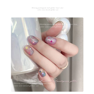 ดาวห้าแฉกที่มีสีสันผสมแต่งเล็บเลื่อมเลเซอร์ดาวบางเฉียบทําเองอุปกรณ์เสริมเล็บแพทช์