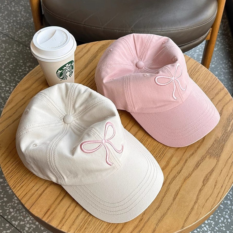 【พร้อมส่ง】หมวกเบสบอลแฟชั่นเวอร์ชั่นเกาหลีสาวโบว์ลายน่ารักสีชมพูหมวกนุ่มสำหรับทุกการแข่งขัน