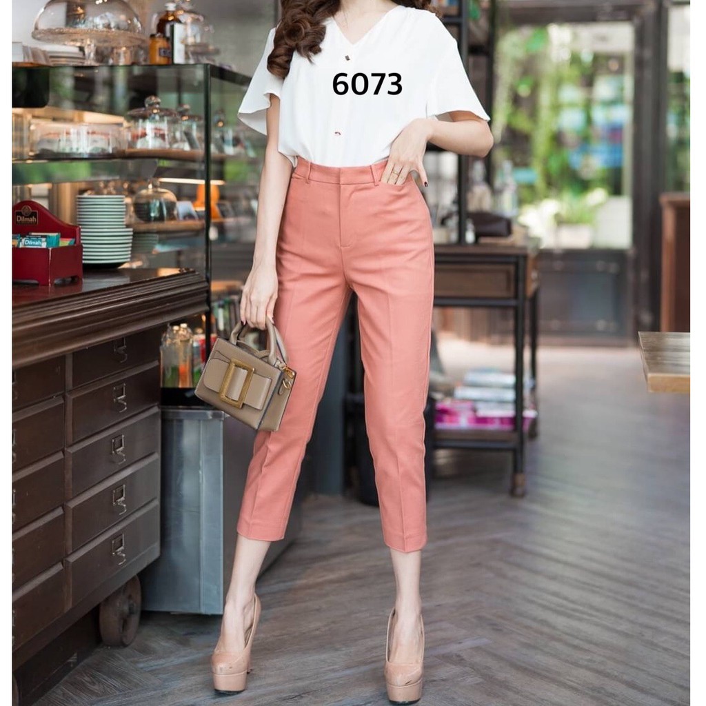 กางเกงขา7ส่วน No.6073 ผ้า Cotton+Spandex (พรีเมี่ยม)