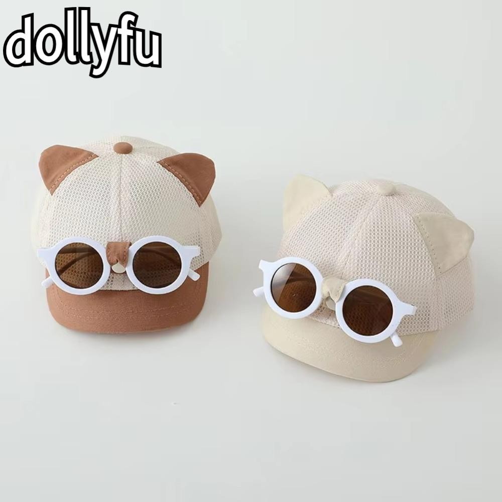 DOLLYFU หมวกลิ้นเป็ดเด็กวัยหัดเดิน, หมวกเด็กตาข่ายระบายอากาศ, ปรับได้พร้อมแว่นกันแดดที่ถอดออกได้ป้องกันแสงแดดหมวกกันแดดสําหรับเด็ก