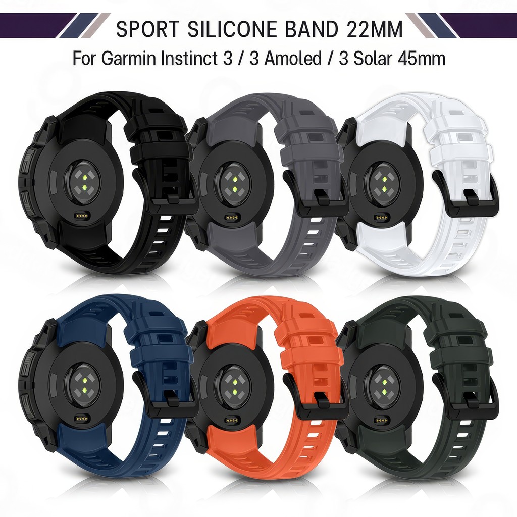 9Gadget - สายนาฬิกา Garmin Instinct 3 / 3 Solar / 3 Amoled 45mm ซิลิโคน ขนาดสาย 22mm สายซิลิโคน เคส กระจก -Silicone Band