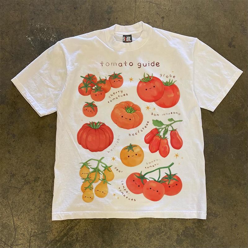(จัดส่งตลอด 24 ชั่วโมง)เสื้อยืด Oversize เสื้อยืดลายการ์ตูนผักผลไม้ น่ารักเกินต้าน ผ้าคอตตอน 100%