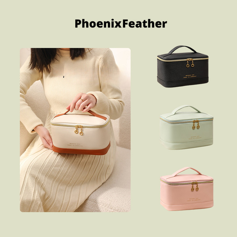 Phoenix Feather  ใหม่กระเป๋าเครื่องสําอางทรงสี่เหลี่ยมแบบพกพามูลค่าสูงความจุขนาดใหญ่เดินทางล้างถุงเก
