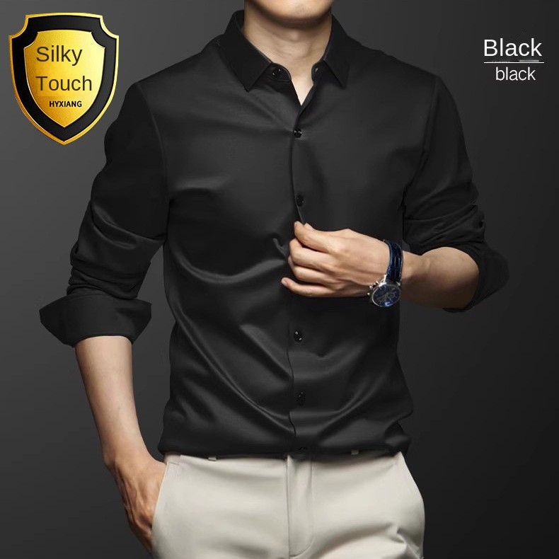 2025 Mercerized Cotton Non-Iron Wrinkle-Resistant Shirt - Mens Business Casual Premium Slim Fit Black
