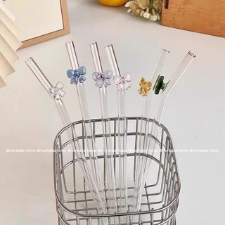 หลอด insหลอดดูดมีโบว์ วัสดุแก้ว สวยมาก พร้อมส่ง