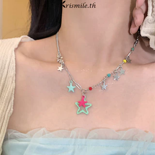 COD-ในไทย💖สร้อยคอDopamine จี้รูปดาวห้าแฉก โซ่ไหปลาร้า ที่มีสีสันY2kน่ารักหวาน นักเรียนสำหรับผู้หญิง-Kri