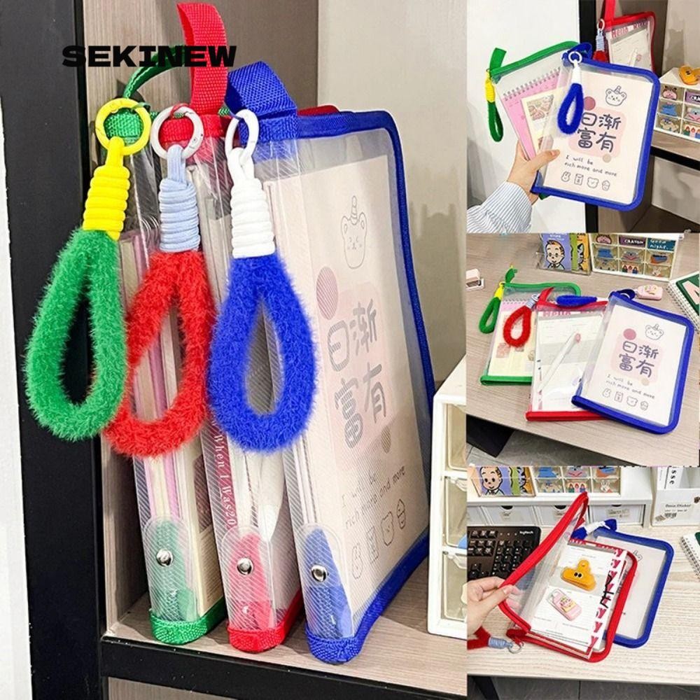 SEKINEW A4 Zipper File Bag, PP High-capacity Storage Organizer Bag, Student Handbag Transparent File