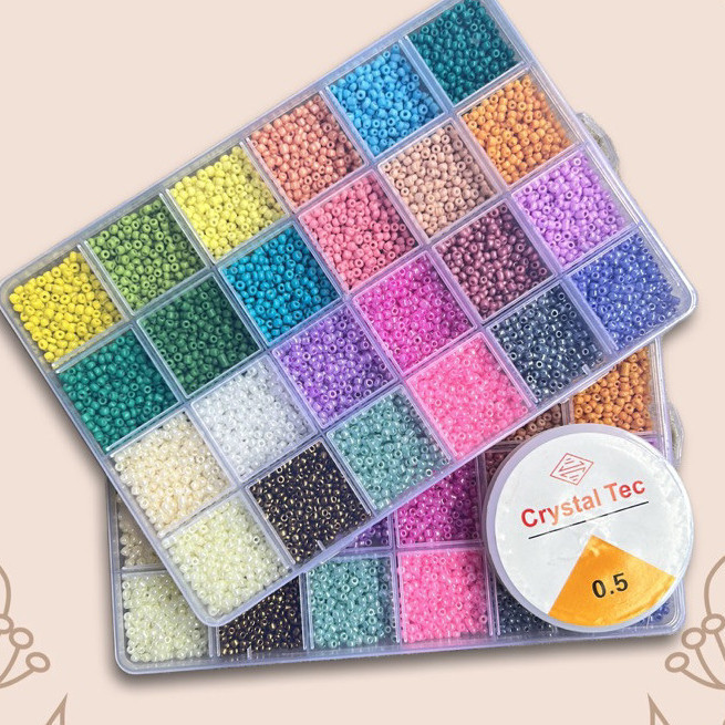ส่งฟรี!!! ทราย Mote ลูกปัด 8/o 3mm Set Box 24 สี (ฟรีสายรัดยางยืด) SAND BEAD PACKAGE 24 SEASONS mote