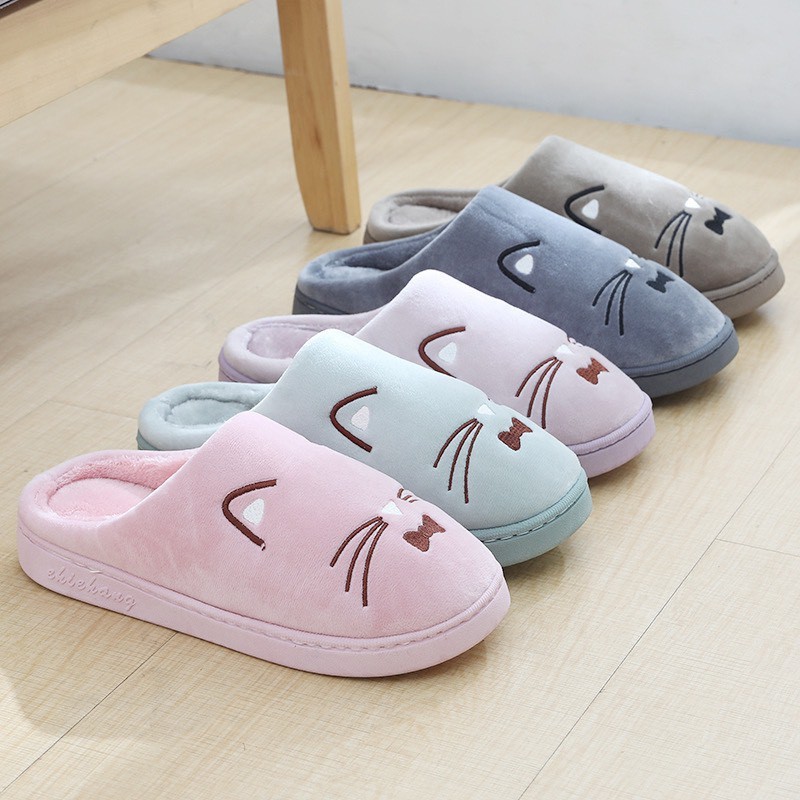 JH SHOP รองเท้าใส่ในบ้าน ผ้ากำมะหยี่ (ลายแมว) กันหนาว พร้อมส่ง