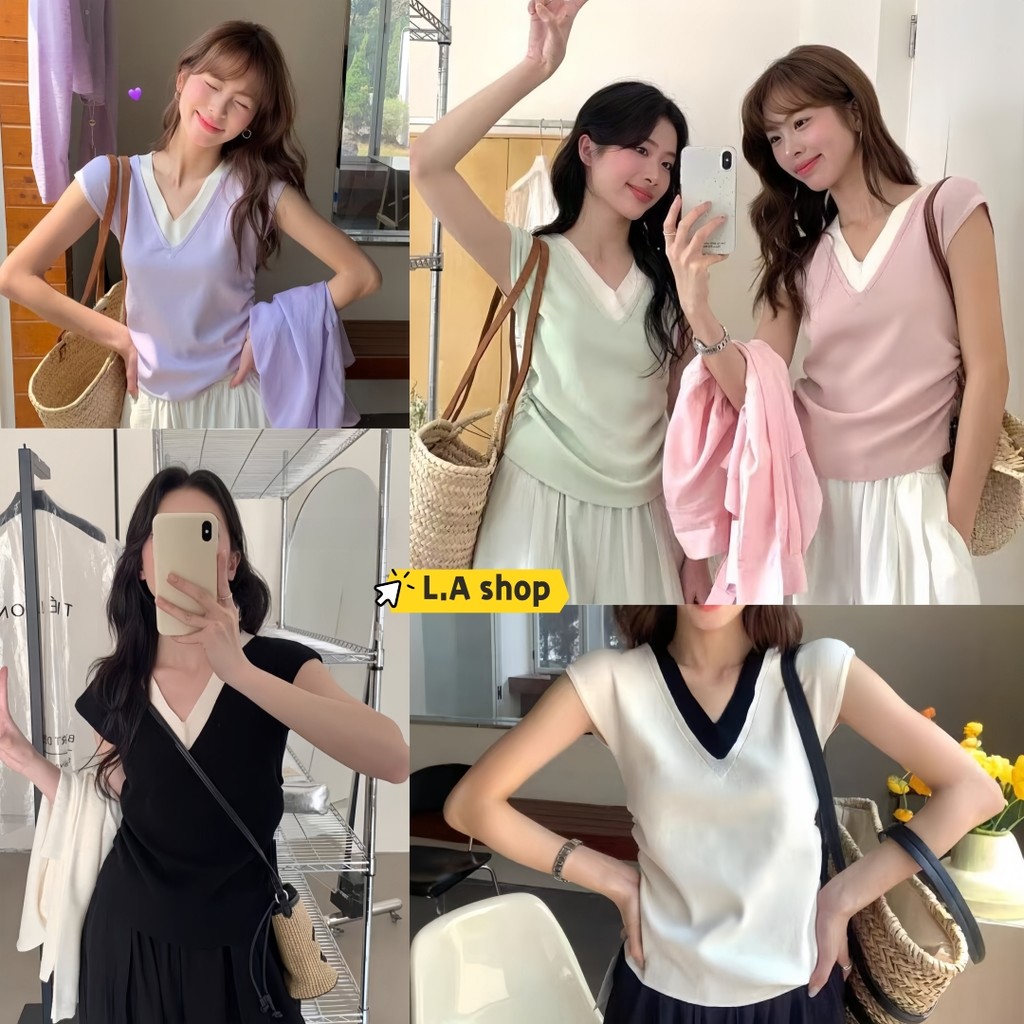L.A Shop★สไตล์ใหม่★เสื้อกล้ามไหมพรม สีสดใสพาสเทลใส่ง่ายสบายมาก "76137"