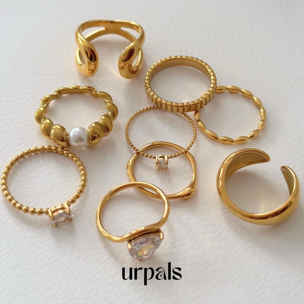 URPALS แหวน Stainless ชุบทอง18K ฝังเพชร CZ และ แหวนมินิมอล งานเรียบหรู ดีไซน์เก๋