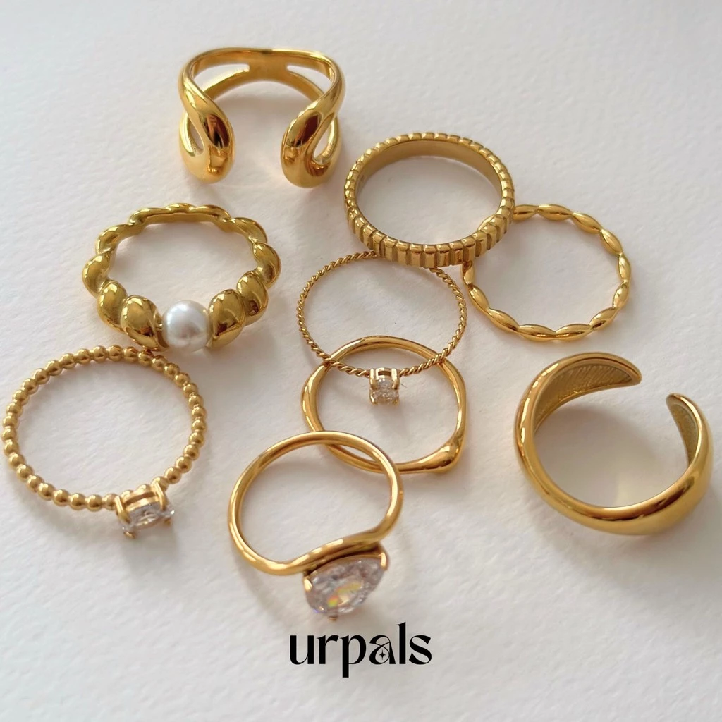 URPALS แหวน Stainless ชุบทอง18K ฝังเพชร CZ และ แหวนมินิมอล งานเรียบหรู ดีไซน์เก๋