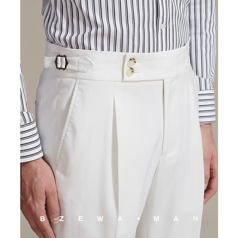 กางเกงลําลองผู้ชาย คุณภาพสูง ไม่มีรอยยับ เอวสูง กระบอกตรง สลิมฟิต ธุรกิจ รุ่นบางฤดูร้อน ไซซ์ 28-38