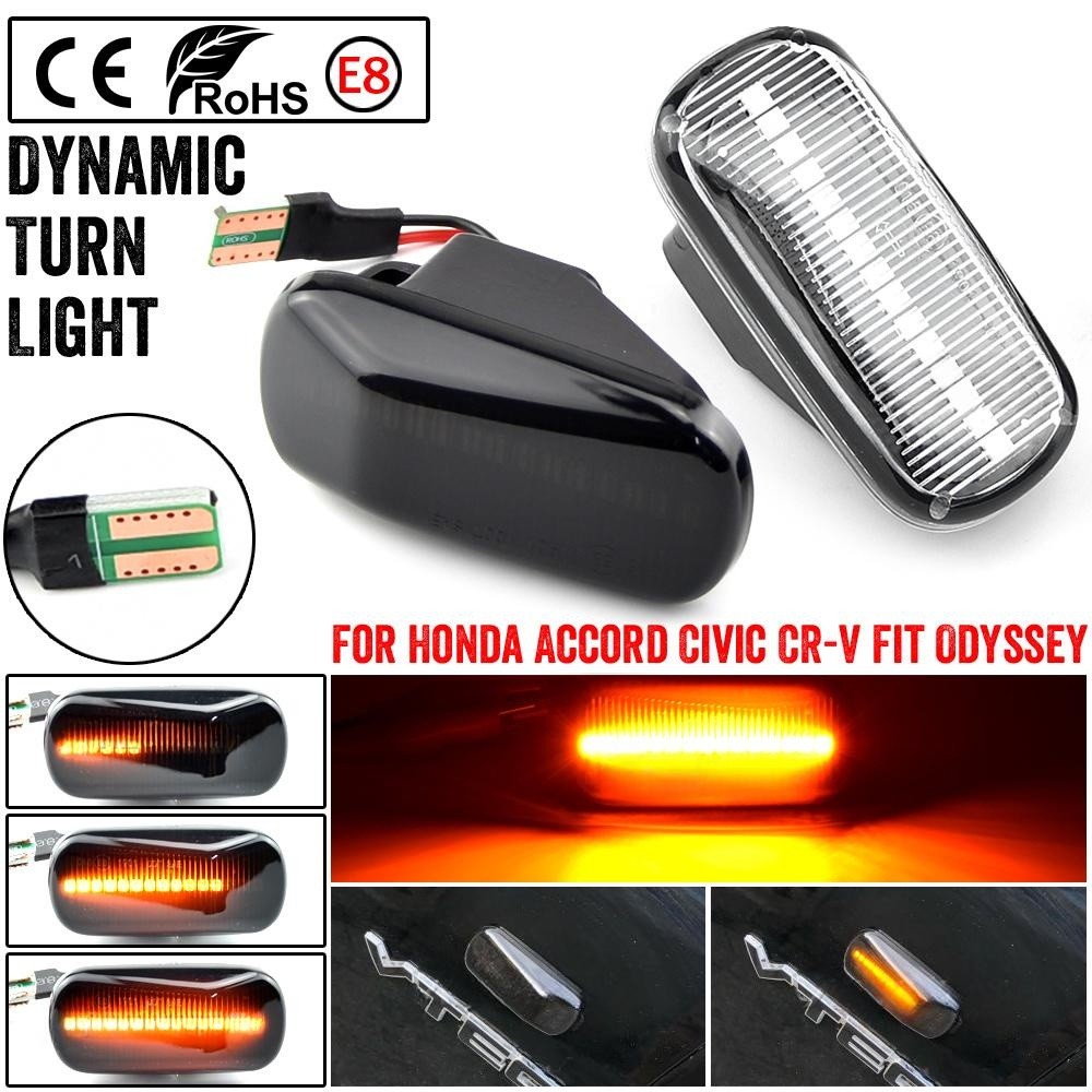 2x LED แบบไดนามิกลําดับ Fender ด้านข้างไฟเลี้ยวโคมไฟสีเหลืองไหล Blinker ตัวบ่งชี้สําหรับ Honda Fit Jazz City Civic Accord CRV HRV Vezel Odyssey Freed Stepwgn Stream