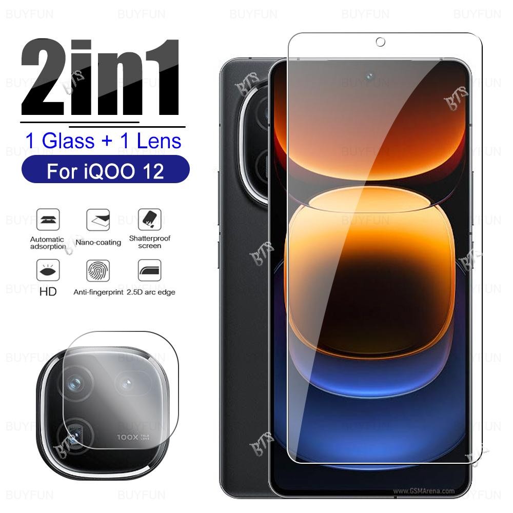 2in1 ป้องกันหน้าจอสําหรับ Vivo iQOO 12 iqoo12pro ฟิล์มครอบคลุมเต็มรูปแบบโค้ง 9H HD กระจกนิรภัยป้องกั