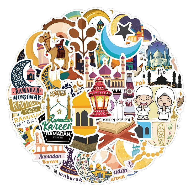 10/30/60/120pcs Ramadan Kareem Cartoon Stickers Islamic Holiday Graffiti Sticker DIY Phone Case Skat