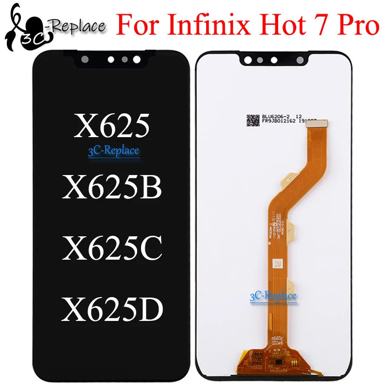 สีดํา 6.2 นิ้วสําหรับ Infinix Hot 7 Pro X625 X625B X625C X625D จอแสดงผล LCD Touch Screen Digitizer A