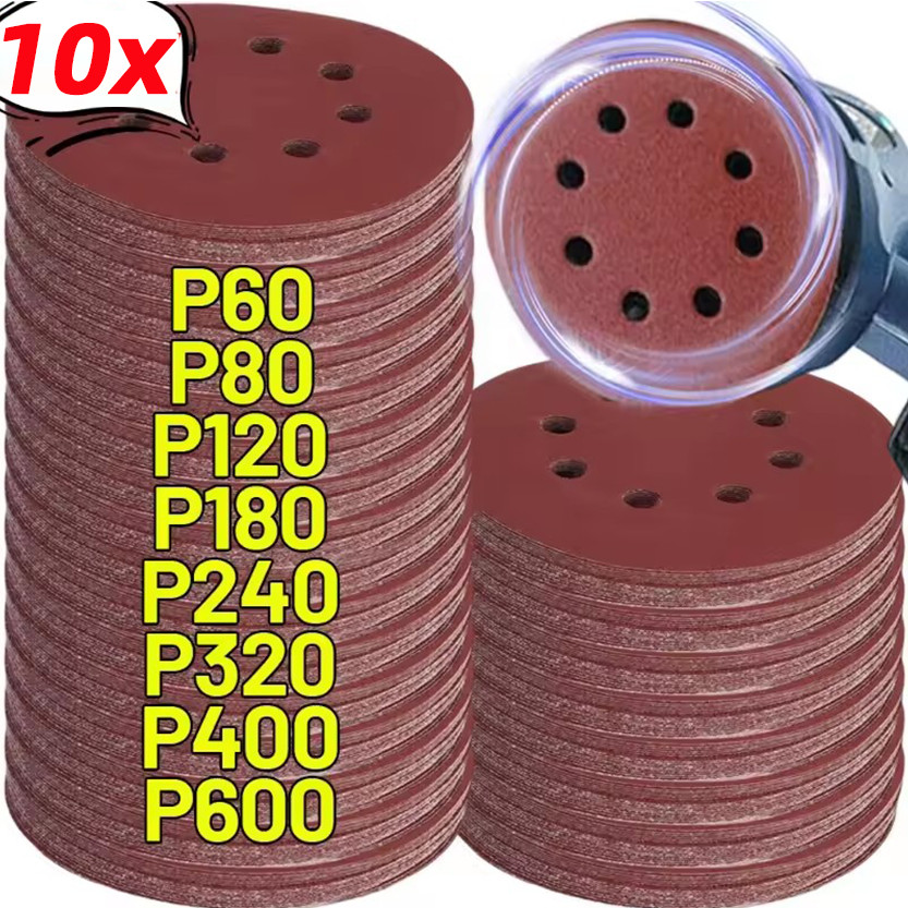 แผ่นขัด 8 หลุมสากล 10 ชิ้น / กระดาษขัดขัดกลม / กระดาษทรายเขียน 40Grit-2000Grit