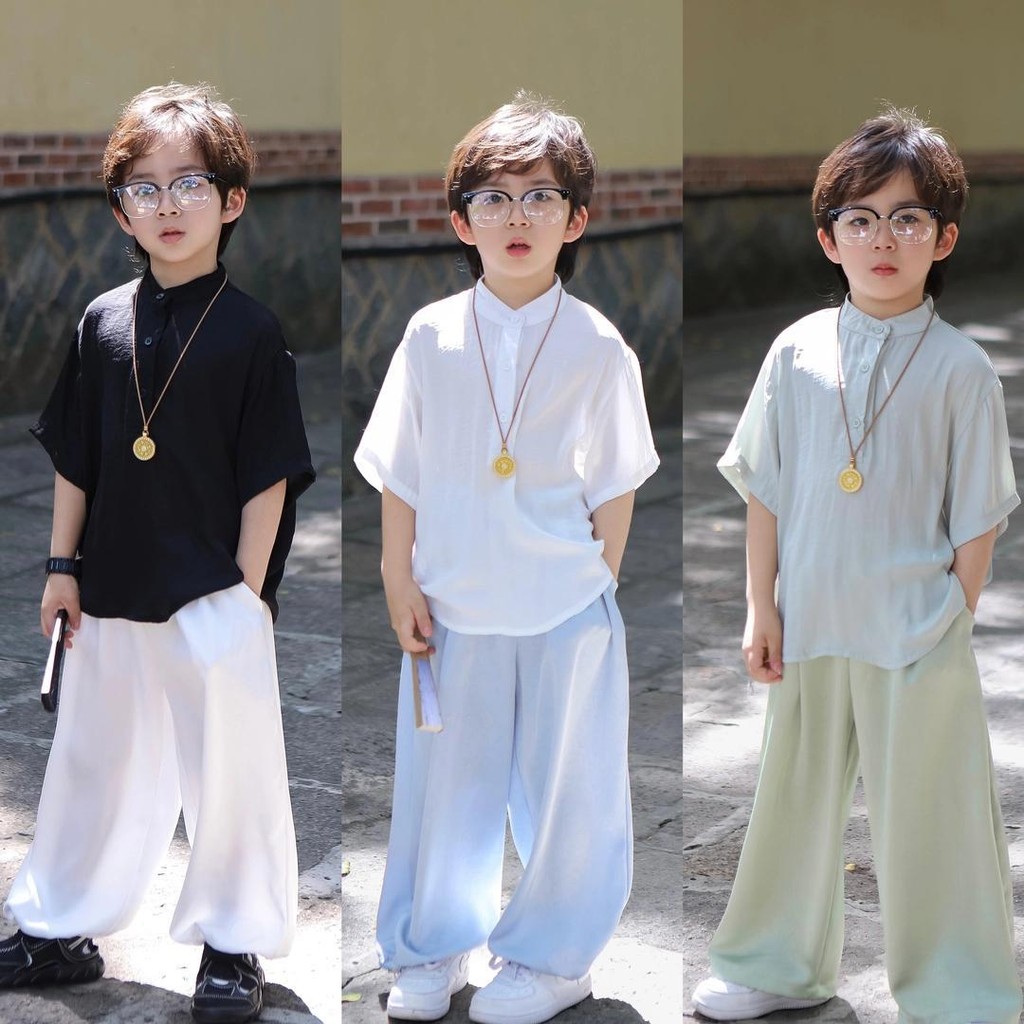ชุดสูทแขนสั้นเด็กชายฤดูร้อนสไตล์ใหม่เด็กเสื้อเชิ้ตแขนสั้นสไตล์ตะวันตกชายฤดูร้อนชุดสองชิ้นหลวม