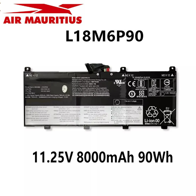L18M6P90 L18C6P90 แบตเตอรี่แล็ปท็อป 11.25V 8000mAh 90Wh สำหรับ Lenovo ThinkPad P53(20QNA006CD) 02DL0