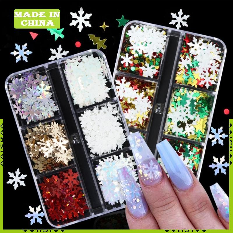 AA Nail Snowflake Stickers Star Polka Dot Sequins สําหรับเล็บคริสต์มาส