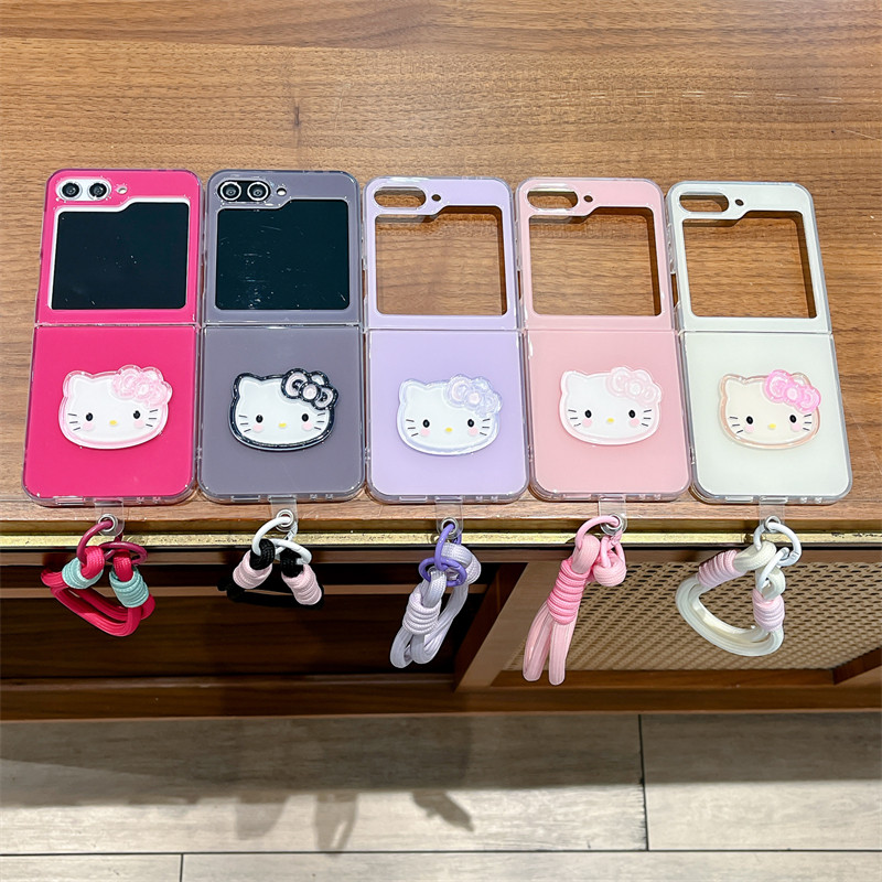 Fold Case สําหรับ SAMSUNG Z Flip3 Flip4 Flip5 Flip6 สองด้าน IMD สีทึบ KT เชือกมือกันกระแทกเลนส์กรณีแ