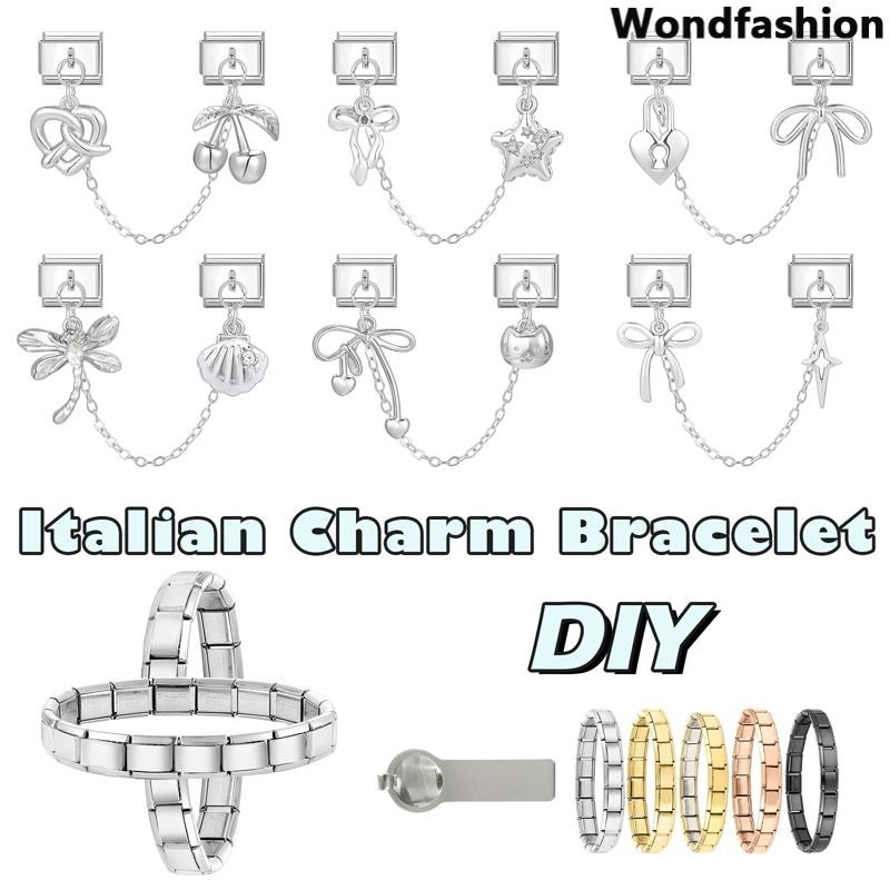 โบว์แมวจี้อิตาเลี่ยน Charm สร้อยข้อมือ Fit 9 มม. สแตนเลส DIY เครื่องประดับทำอุปกรณ์เสริม Retro บุคลิกภาพโมดูลสร้อยข้อมือ