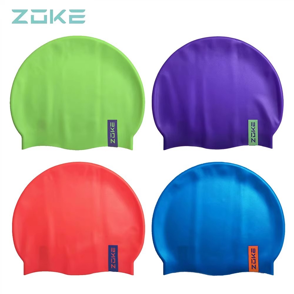 Zoke หมวกว่ายน้ำซิลิโคนกันน้ำสำหรับฝึกซ้อม ป้องกันหู สวมใส่สบายสำหรับผู้ชาย/ผู้หญิงผมยาว