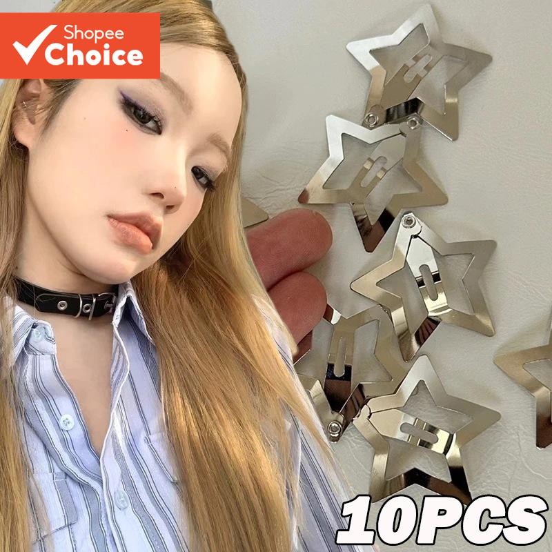 Y2K Star Hair C lip s - Metallic Sil v er Star Barrettes สําหรับสไตล์ Cute & Edgy