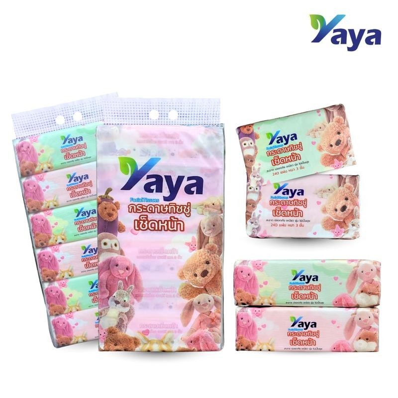 Jelly cat Tissue Yayaทิชชู่เช็ดหน้า  (1 หิ้ว 6ห่อ) ทิชชู่หมี หนา 3 ชั้น 240 แผ่นกระดาษทิชชู่ หนานุ่ม