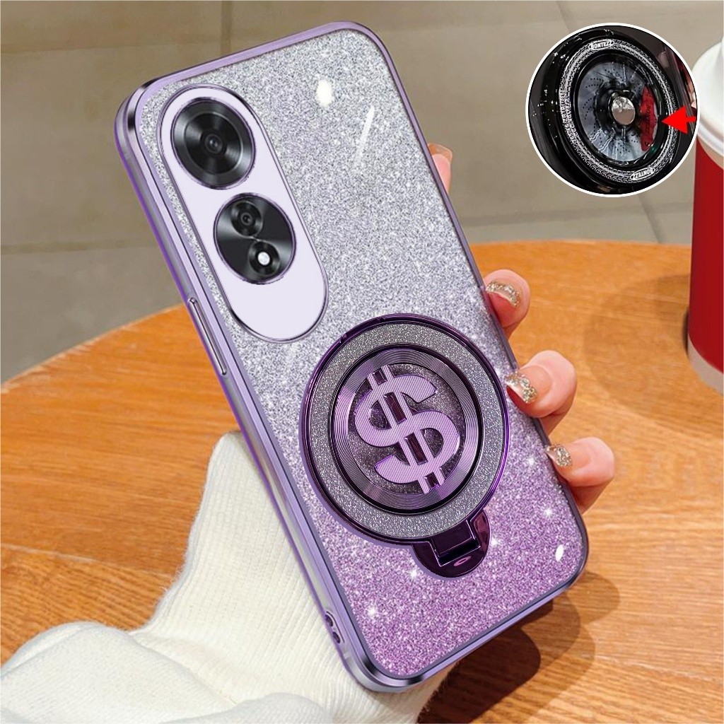 เคสโทรศัพท์มือถือ HP Oppo A60 Softcase Glitter Dollar Ring แท่นยึดชาร์จไร้สาย