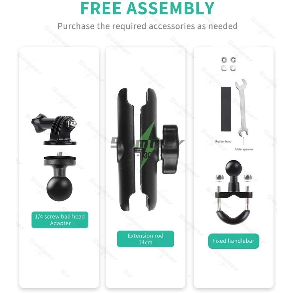 ขายึดกล้องติดรถจักรยานยนต์และจักรยาน 360° พร้อมขาตั้งโลหะ 1/4 สำหรับ GoPro Hero13/12/11/10/9 สำหรับ DJI Action Cameras thumbnail 4