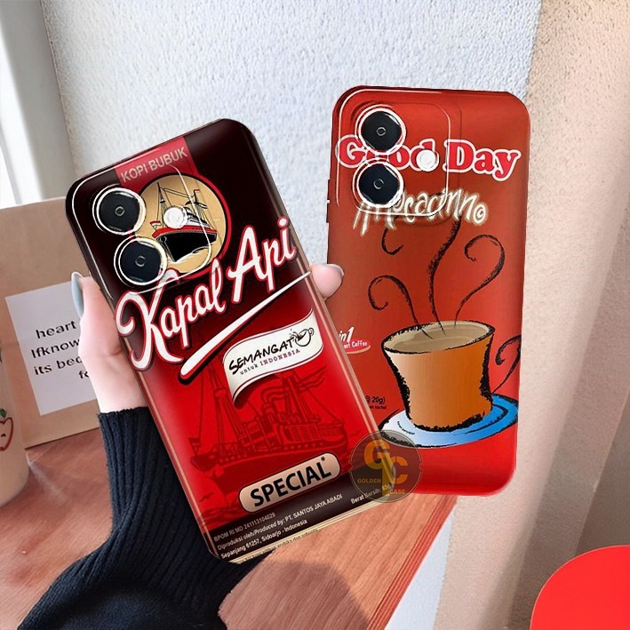 HP [GOLDEN CASE][018] OPPO A3X RENO 12F 12 12 PRO 11F A79 A98 A78 4G A78 5G Coffee Motif Case - เคสอ