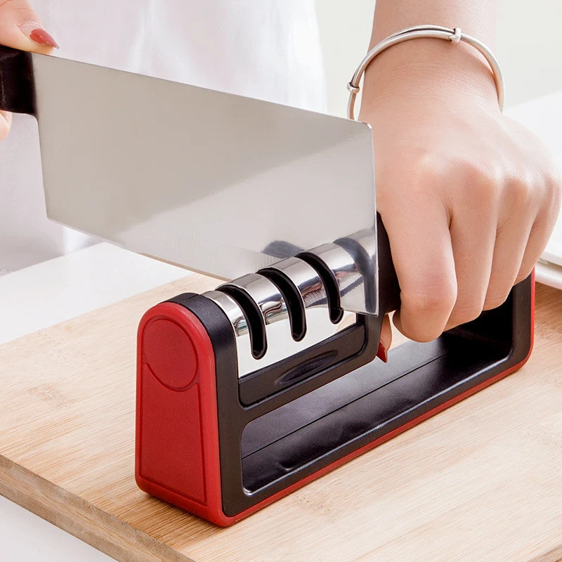 Portable Manual Knife Sharpener Compact Pull Through Design Knife Sharpening Stone Non-Slip Base for