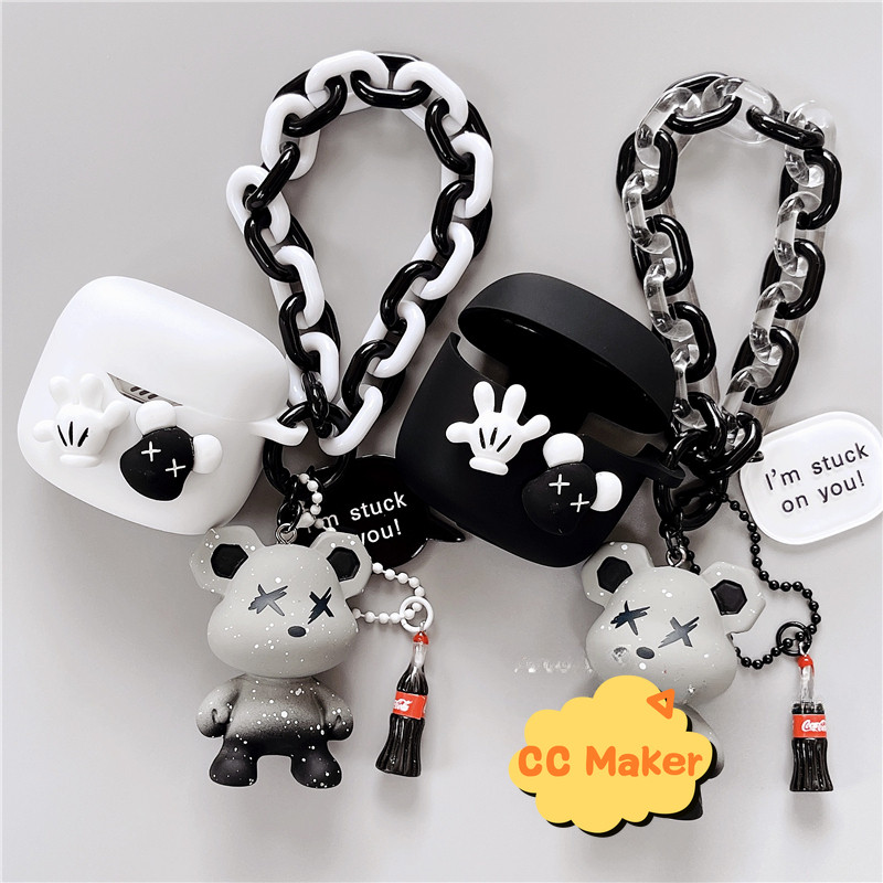 For JBL TUNE FLEX 2 Case Creative Bear Bracelet Keychain Cute Silicone Lanyard Pendant JBL TUNE FLEX