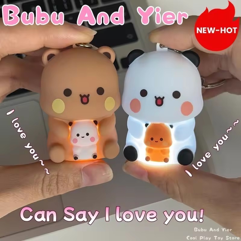 Bubu Dudu Say I Love You ของเล่นเสียงพวงกุญแจ Yier Panda Bear เรืองแสงอะนิเมะตัวเลขโทรศัพท์เครื่องประดับกระเป๋าตกแต่งคู่ของเล่น