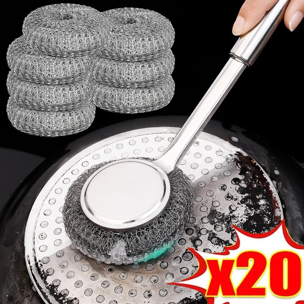 ทนทานใช้งานง่ายสแตนเลสไม่ขูดแปรงทําความสะอาด-ด้ามยาวสั้นครัวหม้อลูกลวดแปรงเครื่องมือ