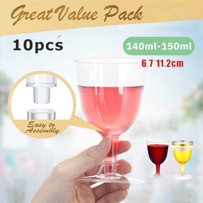 10pcs 145ml แก้วพลาสติกแบบใช้แล้วทิ้งในวัสดุ PS ที่ถอดออกได้ขอบสีทองและสไตล์โปร่งใส Cups