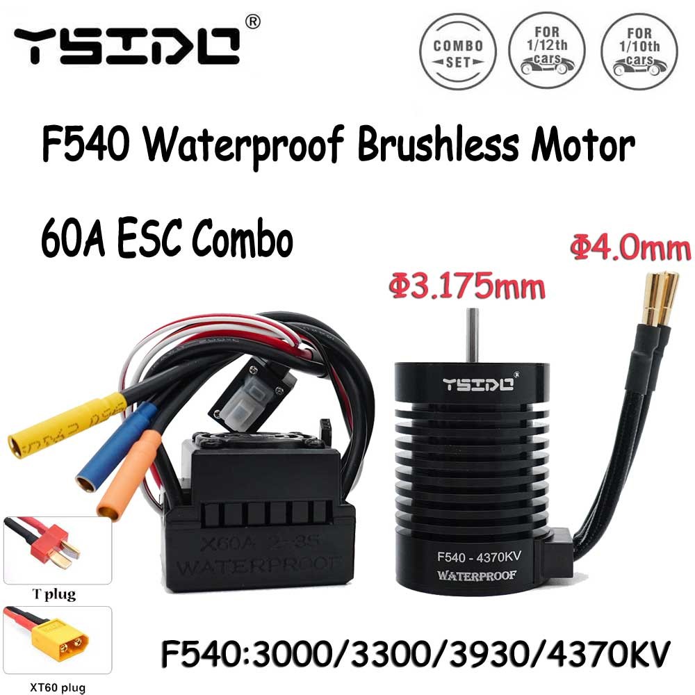 F540 Sensorless กันน้ํามอเตอร์ไร้แปรง 3000/3300/3930/4370KV w/ 60A ESC Combo สําหรับ 1/10 RC รถ Trax