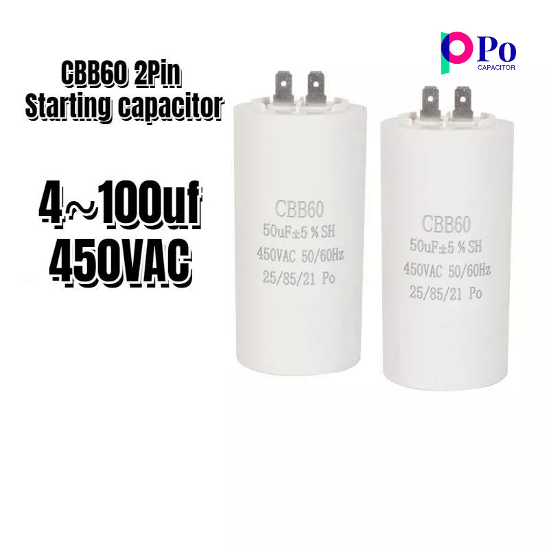 Cbb60 2Pin ปั๊มน้ํา Running Capacitor 5UF~100UF 450VAC
