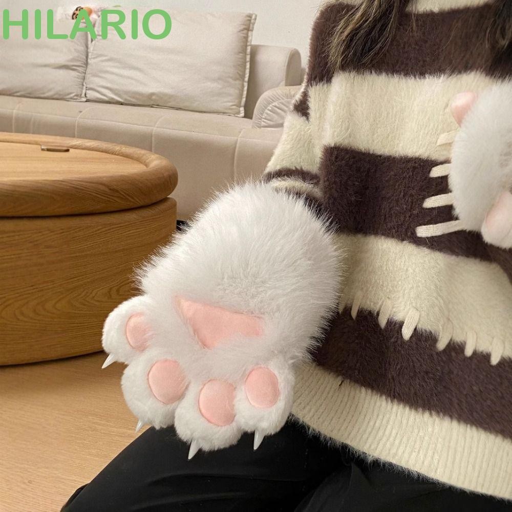HILARIO Plush Cat Paw ถุงมือ, Furry Squeaky Kig คอสเพลย์เครื่องแต่งกายถุงมือ,แฟชั่น Fursuit Kigurumi Thicken Warm Cat Claw Mittens Party
