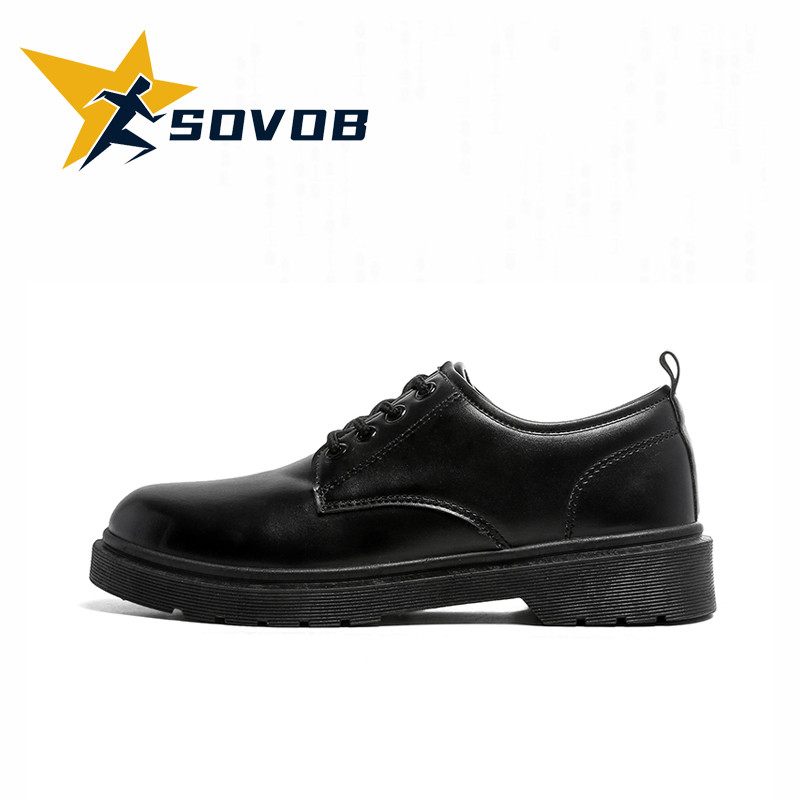 SOVOB ผู้ชายฤดูใบไม้ผลิสไตล์อังกฤษสีดํารองเท้าหนังลําลองรองเท้าทํางานอย่างเป็นทางการขนาด 39-44