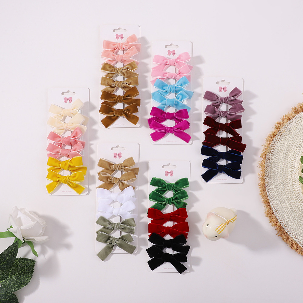 6 ชิ้น/เซ็ตเด็ก Bows กิ๊บติดผมสําหรับสาวสีทึบ Hairpins Barrettes Handmade อุปกรณ์เสริมผม