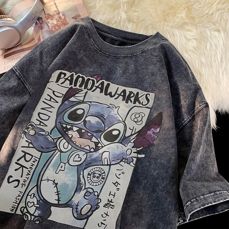 UT shop เสื้อยืด oversize 'PANDAWARKS Stitch' t shirt คอกลม แขนสั้น โอเวอร์ไซส์ แฟชั่น สไตล์เกาหลี ใส่ได้ทั้งชาย3xl