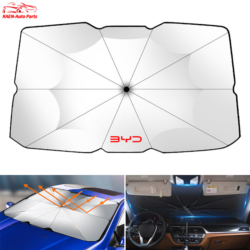 ร่มบังแดดหน้ารถ สำหรับ BYD ผ้าบังแดด ร่มกันแดดในรถ ที่บังแดดในรถยนต์ สะท้อนแสงแดด กัน UV แถมกระเป๋าหนัง BYD Dolphin Atto 3 Sealion 6 Sealion 7 M6 Seal U Han EV Seagull Atto3 Yuan plus