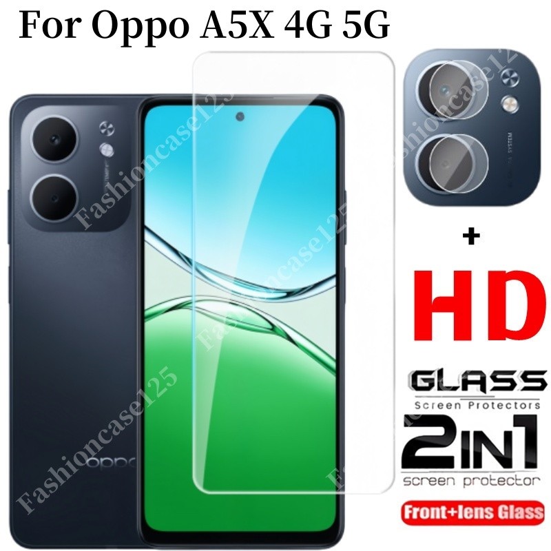 2in1 OPPO A5x 2025 ป้องกันหน้าจอกระจกนิรภัยสําหรับ OPPO A5x 4G 5G OppoA5x 2025 ด้านหน้าฟิล์มกลับเลนส