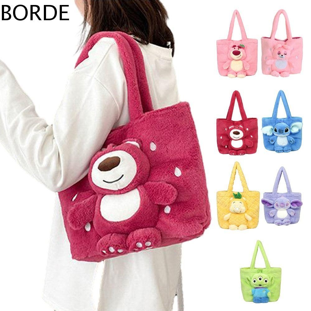 บอร์เด ตุ๊กตา เย็บร้อย กระเป๋าถือ,สตรอเบอร์รี่หมีคนต่างด้าวกระเป๋าสะพาย,แบบพกพาสไตล์เกาหลีอะนิเมะการ์ตูนกระเป๋าสะพายตุ๊กตาปูนปั้นกระเป๋าท่องเ