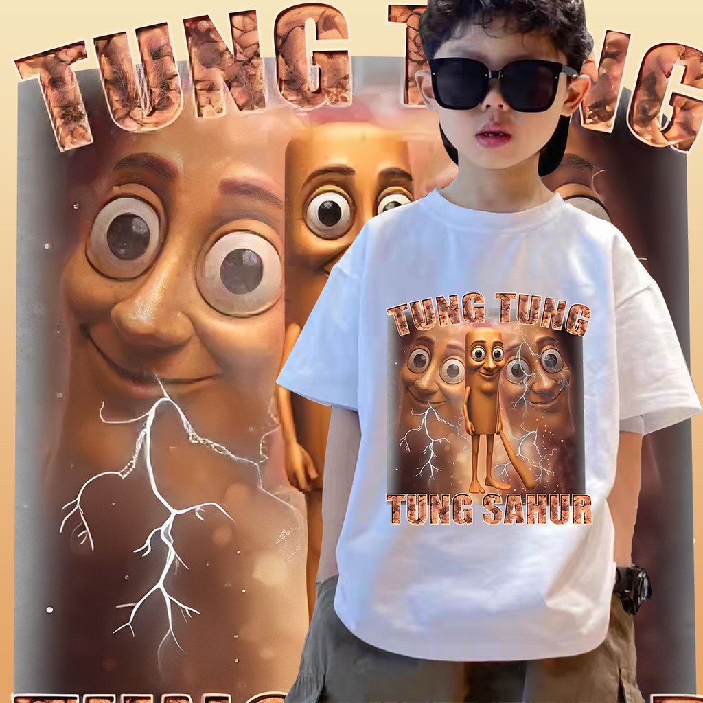 new 2025 ✨✨เสื้อยืดเด็ก Tung Tung Tung Sahur เสื้อยืดเด็ก 8 สี Funny Ramadan Meme Baseball Bat Class
